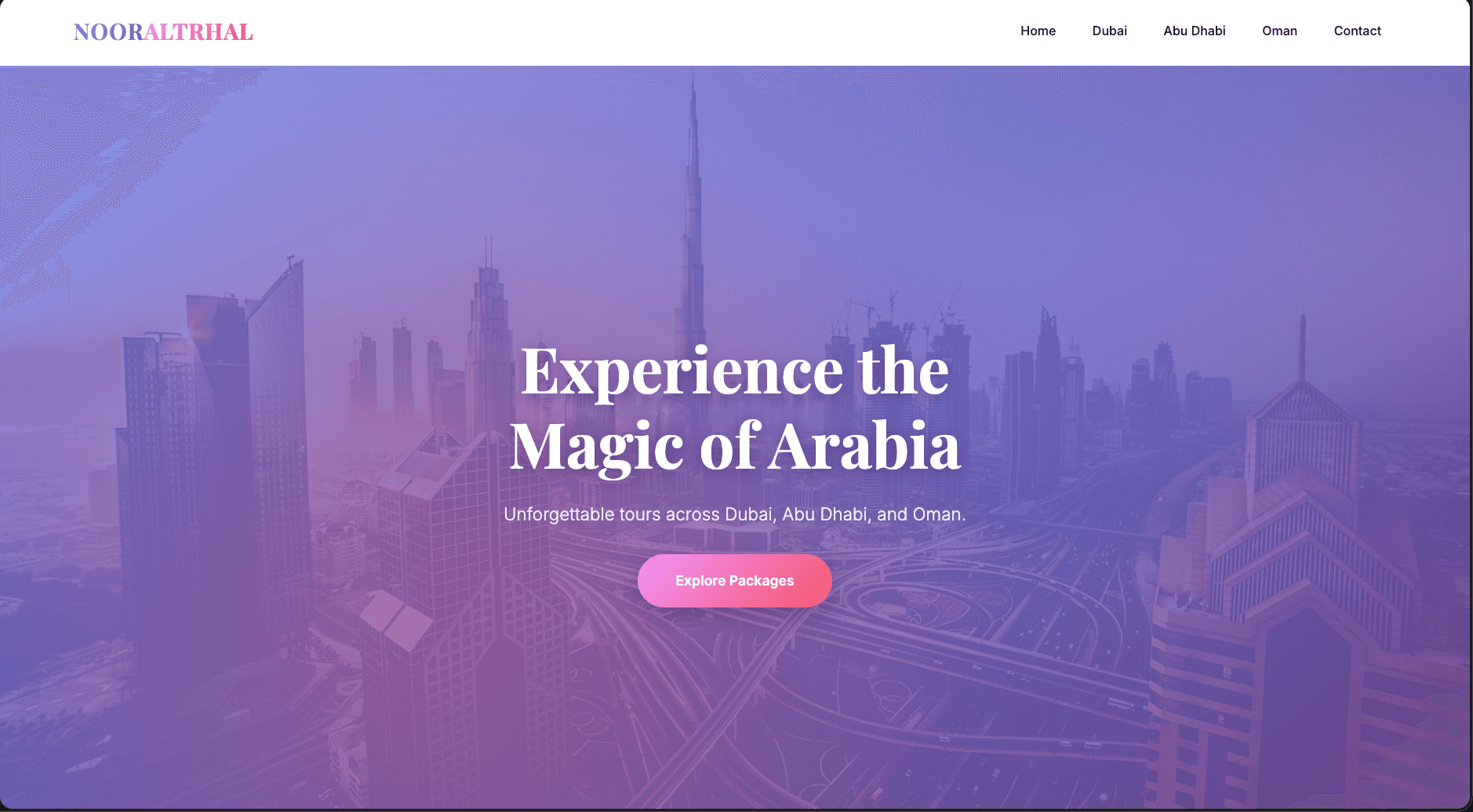 Noor Tourism website landing section