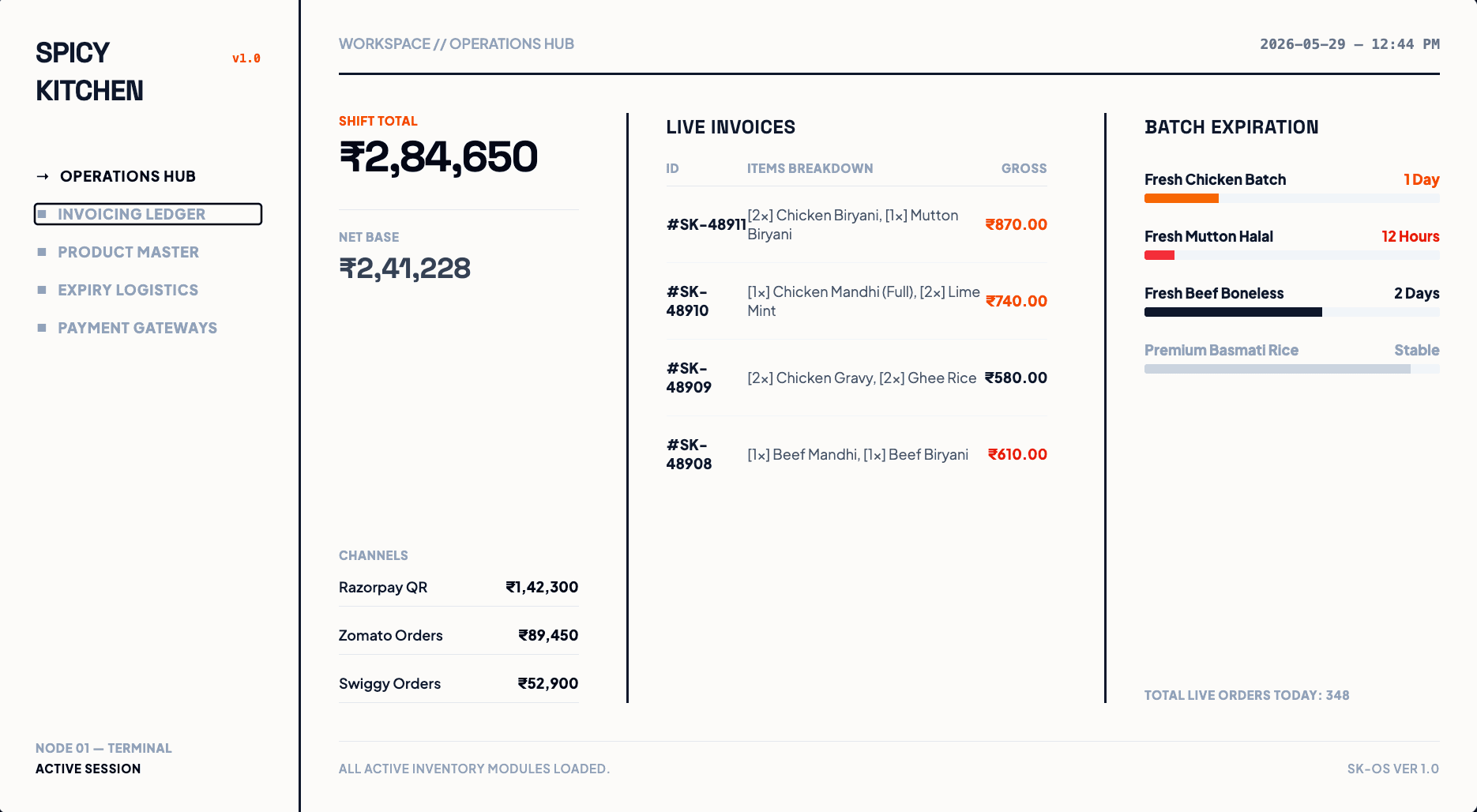 Spicy Kitchen invoice and payment tracking software preview